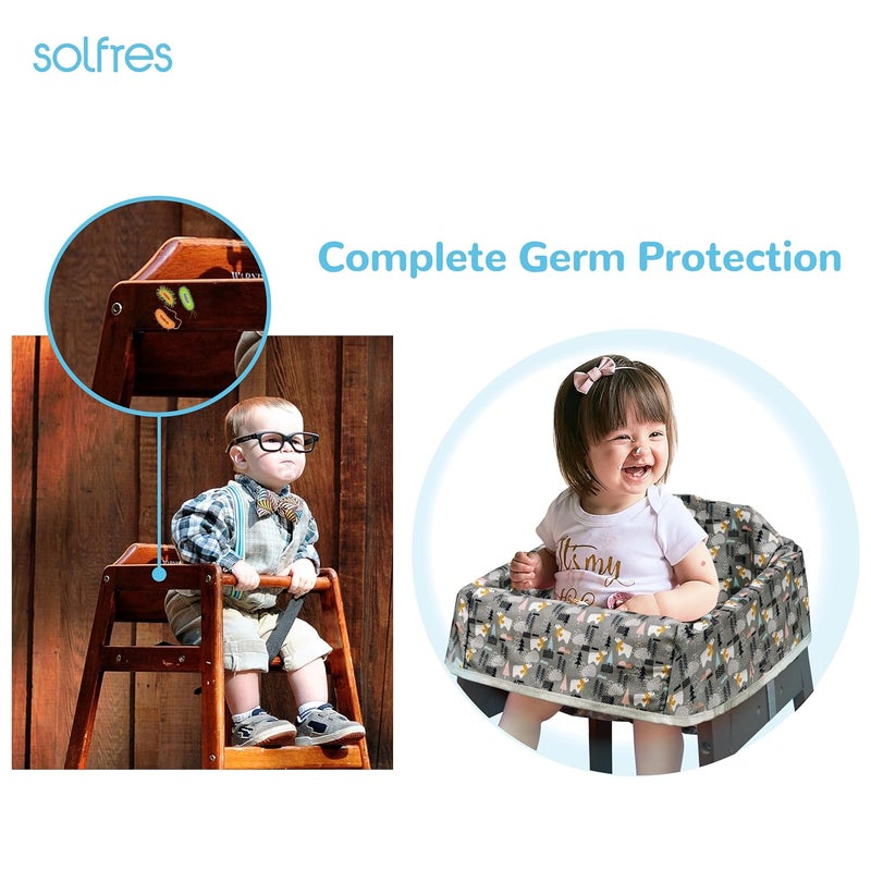 Solfres Dual-Belt Baby High Chair Cover, Upgrade Version, for Wooden or Restaurant High Chair, Sturdy and Robust Material, Waterproof Washable Stain and Slip Resistant, Gray Polar Bear - Image 3